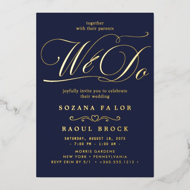 Romantic Gold Foil Emerald Flourish We Do Wedding  Invitation (Front)
