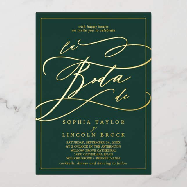 Romantic Gold Foil | Emerald Frame La Boda De Invitation (Front)