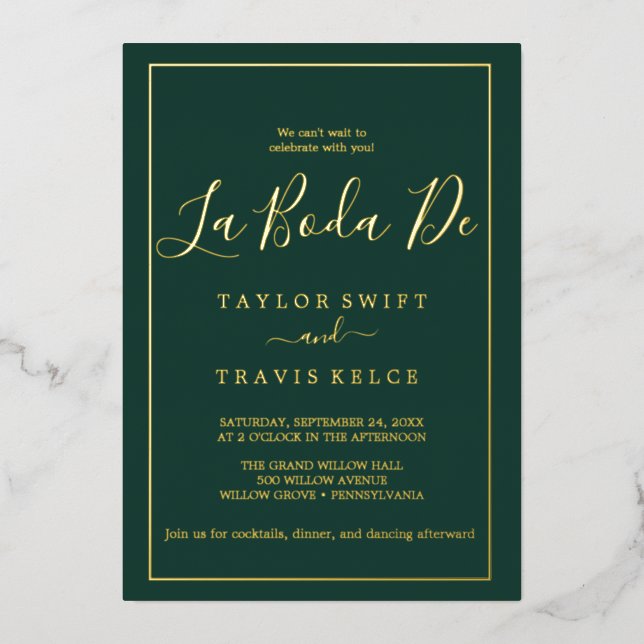 Romantic Gold Foil | Emerald Frame La Boda De  Invitation (Front)