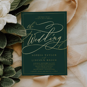 Romantic Gold Foil Emerald Frame Wedding Invitation