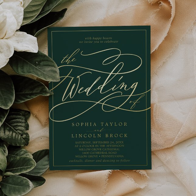 Romantic Gold Foil | Emerald Frame Wedding Invitation (Creator Uploaded)