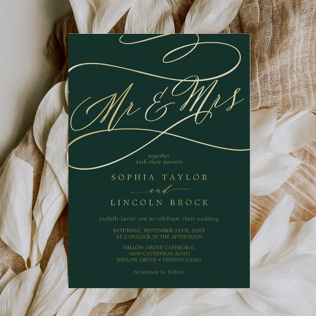 Romantic Gold Foil | Emerald Mr & Mrs Wedding Invitation (Creator Uploaded)