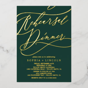 Romantic Gold Foil   Emerald Rehearsal Dinner Invitation
