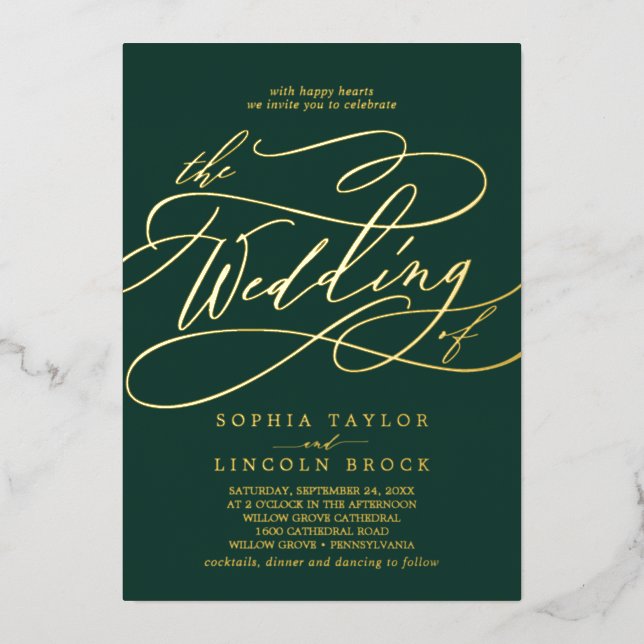 Romantic Gold Foil | Emerald The Wedding Of Invitation (Front)