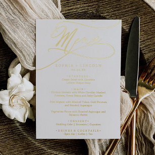 Romantic Gold Foil Fancy Elegant Wedding Menu Invitation