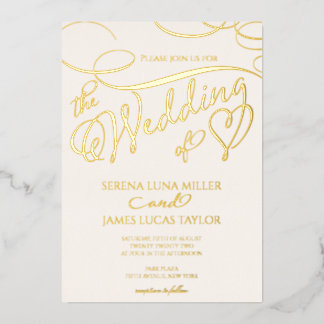Romantic Gold Foil Flourish Calligraphy Wedding Invitation