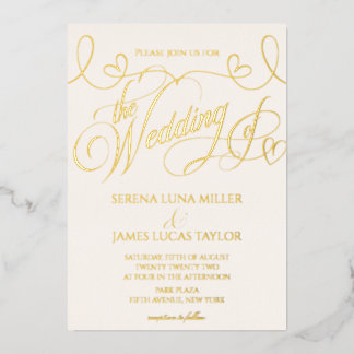 Romantic Gold Foil Flourish Calligraphy Wedding Invitation
