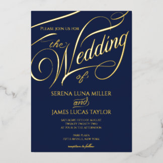 Romantic Gold Foil Flourish Calligraphy Wedding Invitation