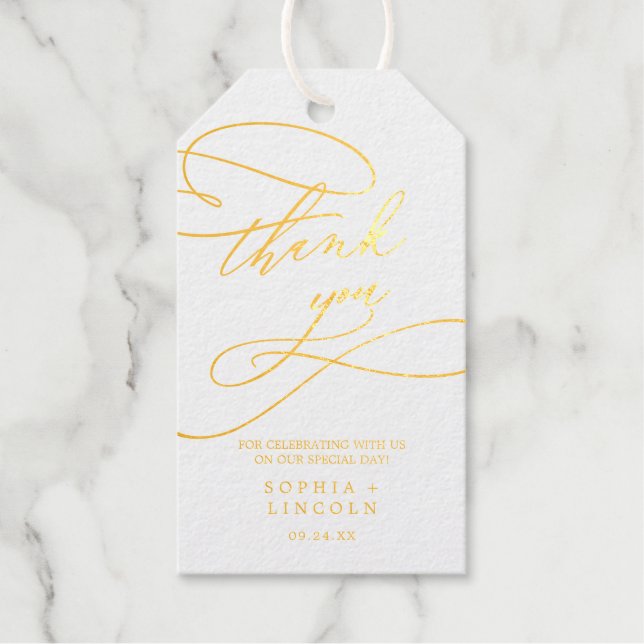 Romantic Gold Foil Flourish Thank You Favor Gift Tags (Front)