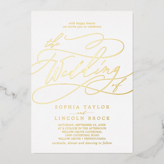 Romantic Gold Foil Flourish The Wedding Of Foil Invitation (Front)