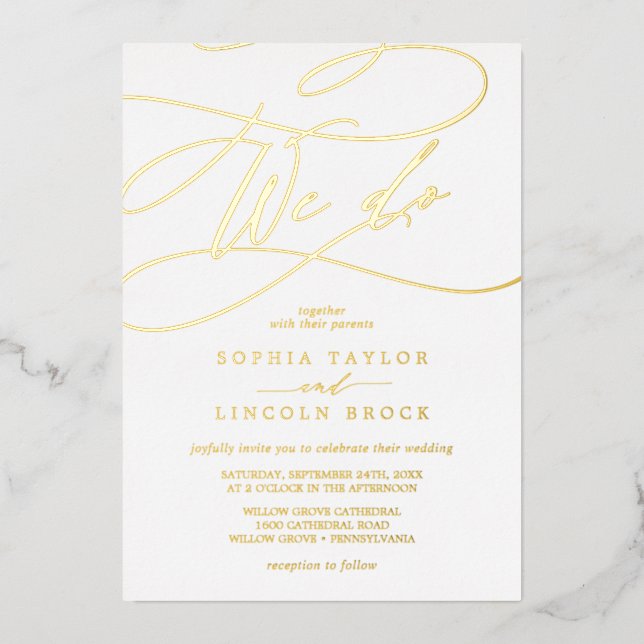 Romantic Gold Foil | Flourish We Do Wedding Invitation (Front)