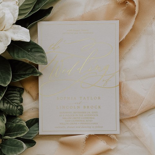 Romantic Gold Foil  Ivory Frame Wedding Foil Invitation