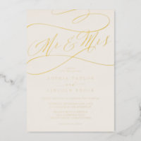 Romantic Gold Foil | Ivory Mr & Mrs Wedding Foil Invitation