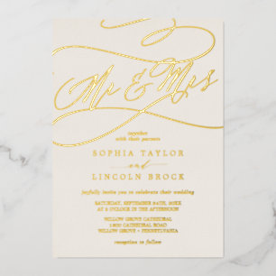 Romantic Gold Foil Ivory Mr & Mrs Wedding Foil Invitation