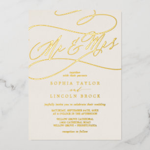 Romantic Gold Foil Ivory Mr & Mrs Wedding Invitation