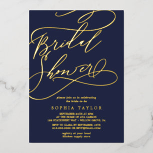 Romantic Gold Foil Navy Blue Bridal Shower Invitation