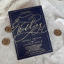 Romantic Gold Foil | Navy Blue Frame Wedding Foil Invitation