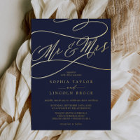 Romantic Gold Foil | Navy Blue Mr & Mrs Wedding