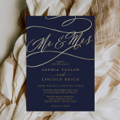 Romantic Gold Foil   Navy Blue Mr & Mrs Wedding Invitation