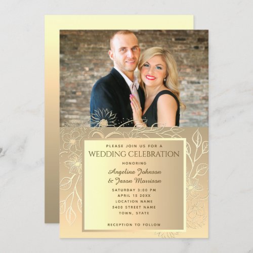 Romantic Gold Foil Photo Wedding Invitation