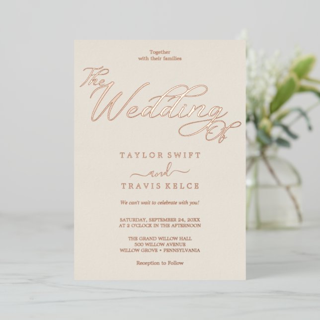 Romantic Gold Foil Sage Green Wedding  Invitation (Standing Front)