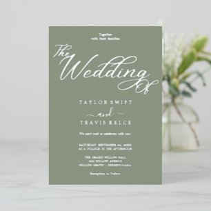 Romantic Gold Foil Sage Green Wedding  Invitation