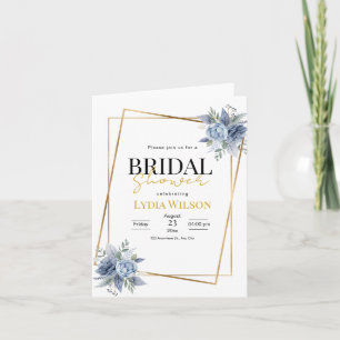 Romantic Gold Frame Floral Bridal Shower minimal Invitation