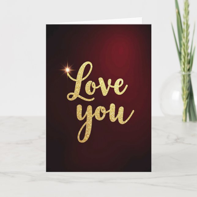 Romantic Gold Glitter Love You Card (Front)