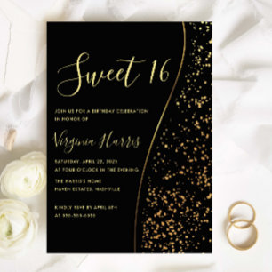 Romantic Gold Glitter Sweet Sixteen 16 Birthday Invitation
