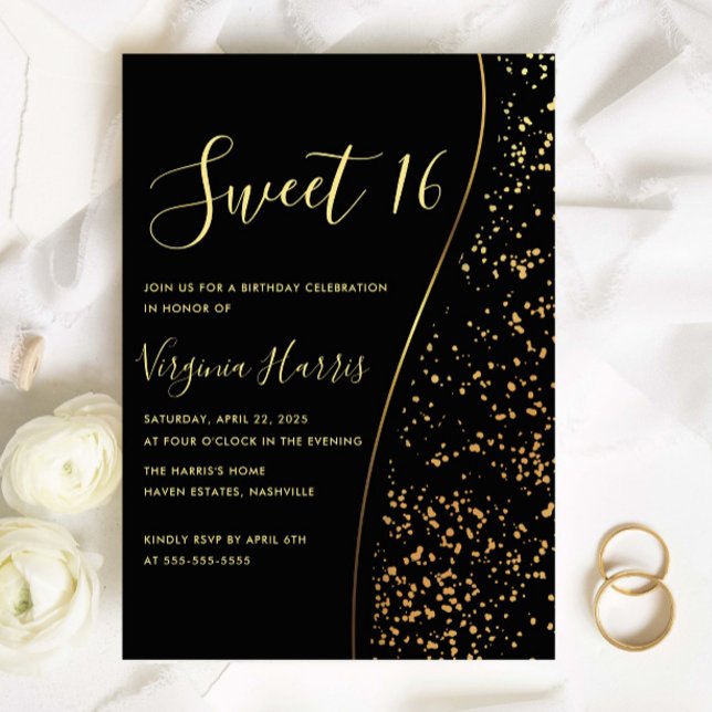 Romantic Gold Glitter Sweet Sixteen 16 Birthday Invitation (Creator Uploaded)