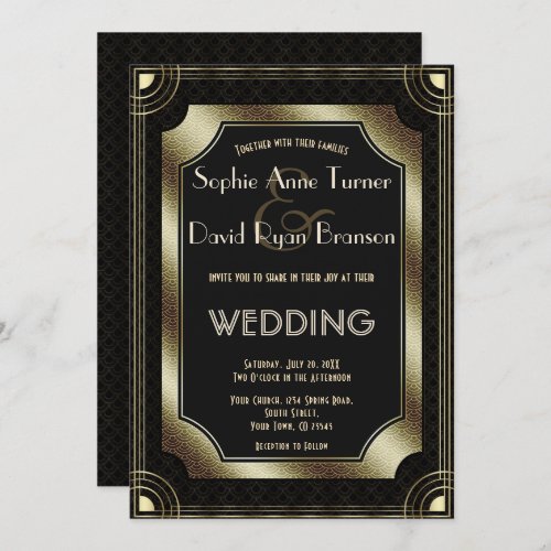 Romantic Gold Great Gatsby Art Deco 20s Wedding Invitation