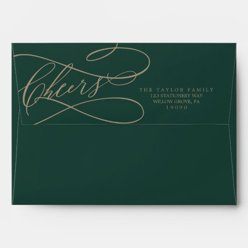 Romantic Gold Green Cheers New Year Card Envelope