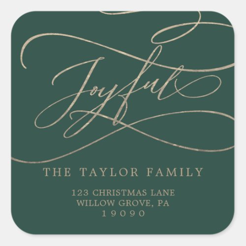 Romantic Gold Green Joyful Return Address Envelope Square Sticker