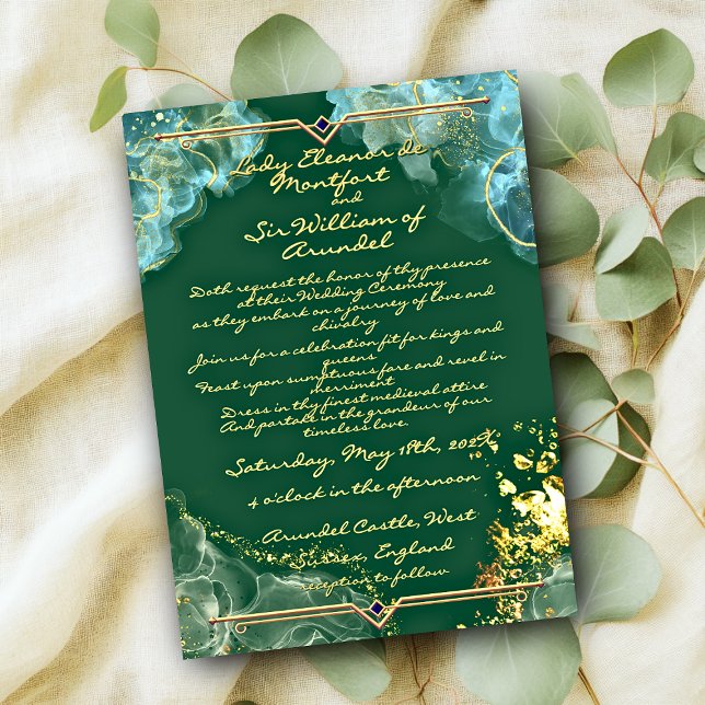 Romantic Gold Green Marble Fantasy2 Wedding Invitation (Romantic Gold Green Marble Fantasy2 Wedding Invitation)