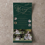 Romantic Gold Green Merry Christmas Multi Photo Tri-Fold Holiday Card<br><div class="desc">This romantic gold green merry Christmas multi photo tri-fold holiday card is the perfect simple year in review holiday greeting. The modern classic design features fancy swirls and whimsical flourishes with gorgeous elegant hand lettered faux champagne gold foil typography. Customize your trifold holiday card with 7 photos, a family newsletter,...</div>