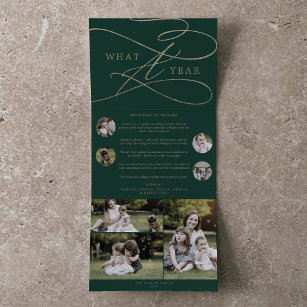 Romantic Gold Green What A Year Multi Photo Tri-Fold Holiday Card