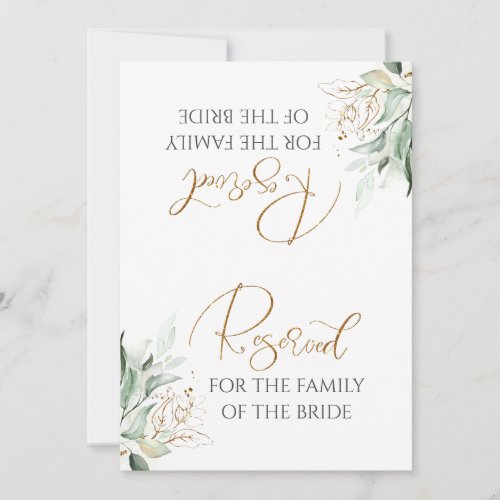 Romantic Gold Greenery White Wedding Reserved Sign