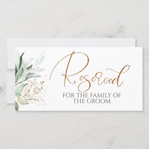 Romantic Gold Greenery White Wedding Reserved Sign