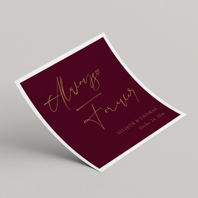 Romantic Gold Hand Lettered On Burgundy wedding Napkins (Romantic Gold Hand Lettered On Burgundy wedding Napkins)