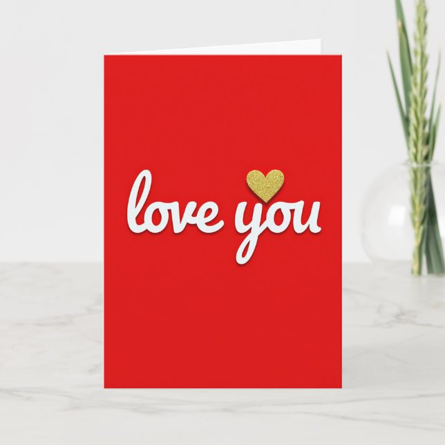 Romantic Gold Heart Love You Card (Front)