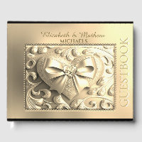 Romantic Gold Heart Satin Bow Guest Book