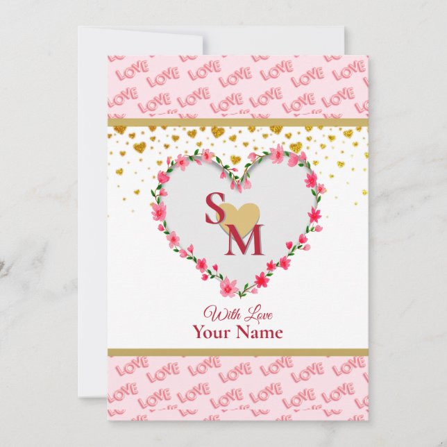 Romantic Gold Hearts Love Calligraphy Monogram (Front)
