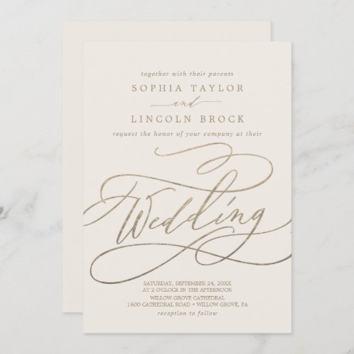 Romantic Gold  Ivory Details on Back Wedding Invitation