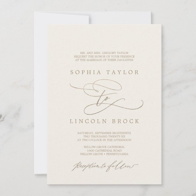 Romantic Gold | Ivory Flourish Formal Wedding Invitation (Front)