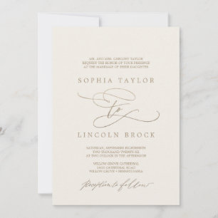 Romantic Gold Ivory Flourish Formal Wedding Invitation