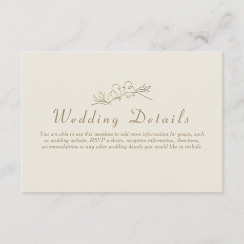 Romantic Gold Ivory Wedding Details Enclosure Card