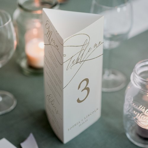 Romantic Gold Ivory Wedding Trifold Table Number
