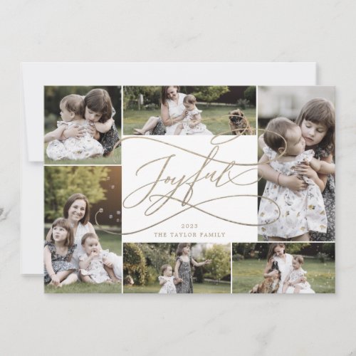 Romantic Gold Joyful Christmas 7 Photo Family News Holiday Card