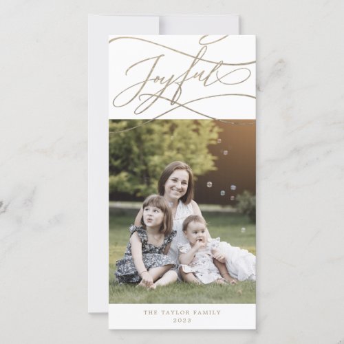Romantic Gold Joyful Photo Family Newsletter Holiday Card