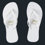 romantic gold love hearts with initials wedding flip flops<br><div class="desc">For a married couple party,  a romantic design of a graphic faux golden heart with their initials...  to bring comfort and ease to all your wedding planning events...   perfect to wear after the wedding</div>